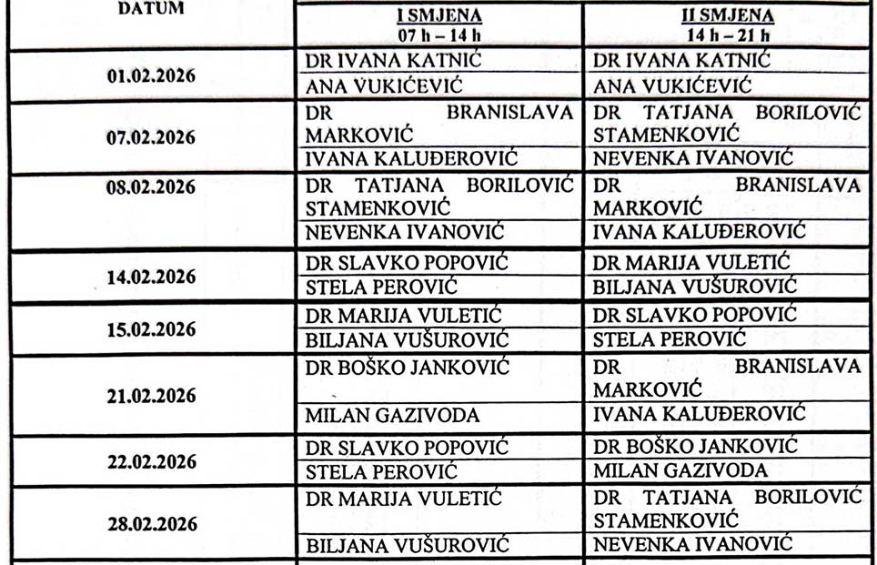 Raspored rada februar 2026 1 ID
