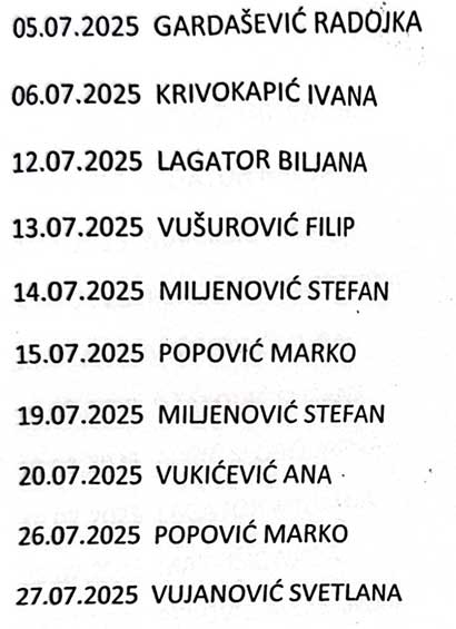 Raspored rada jul 2025 sestre vik