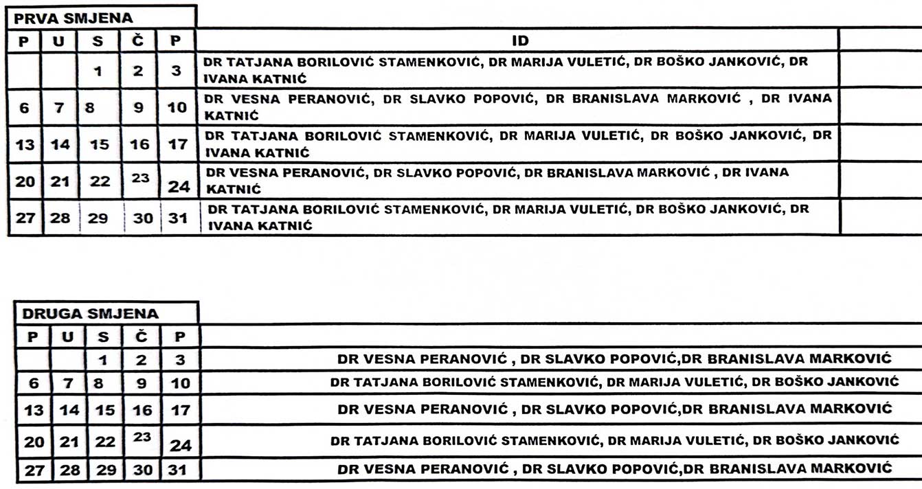 Raspored rada oktobar 2025 ID RD
