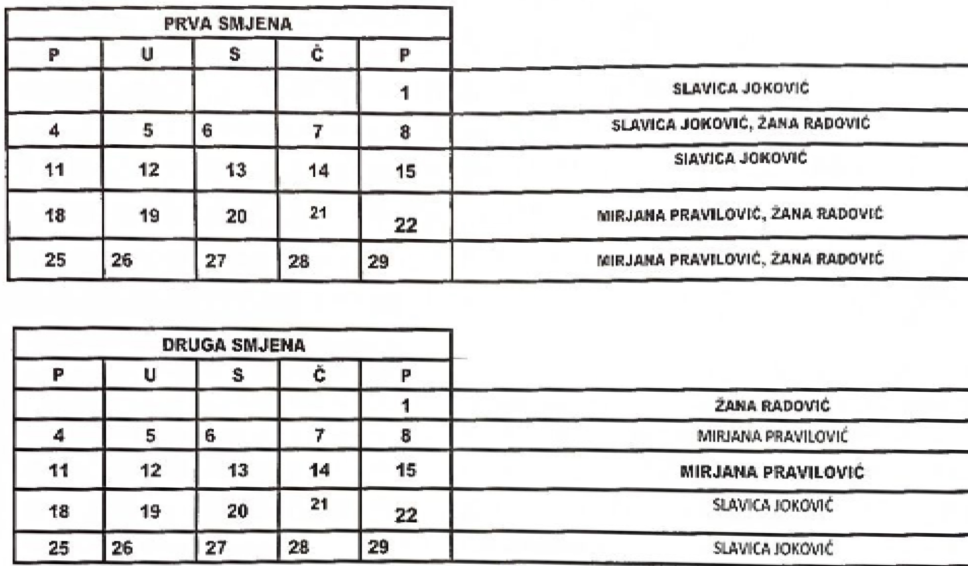 Raspored rada u jed za fizikalnu terapiju avg 2025